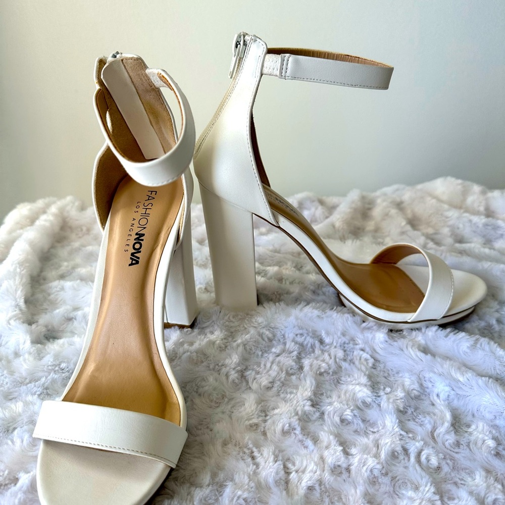White platform heels